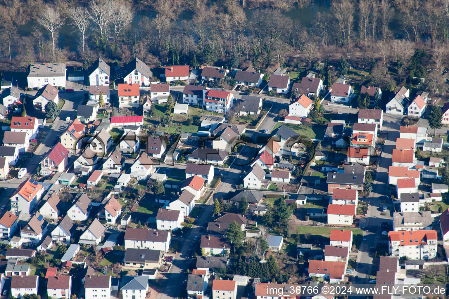 Lingenfeld in the state Rhineland-Palatinate, Germany seen from a drone