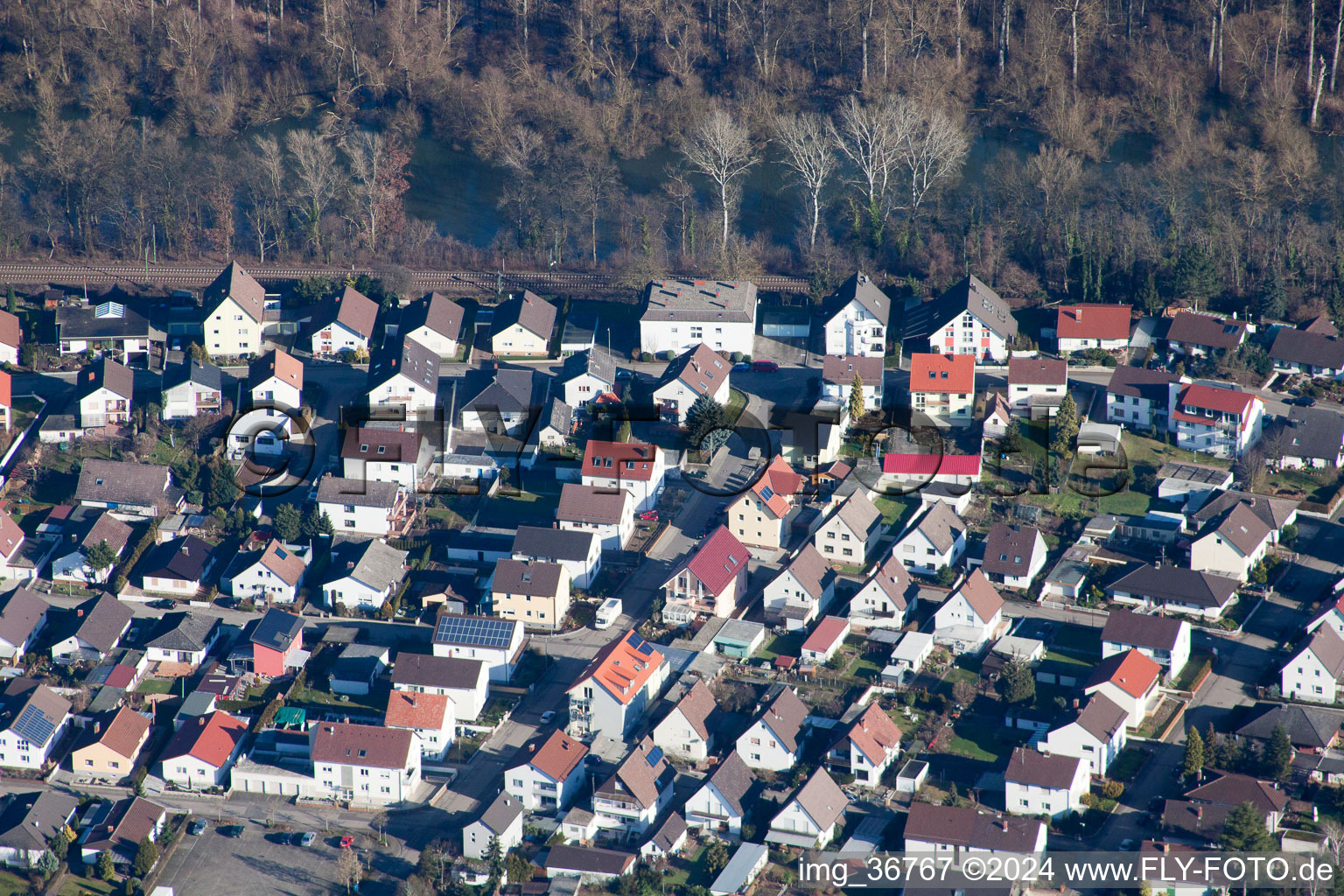 Aerial view of Lingenfeld in the state Rhineland-Palatinate, Germany