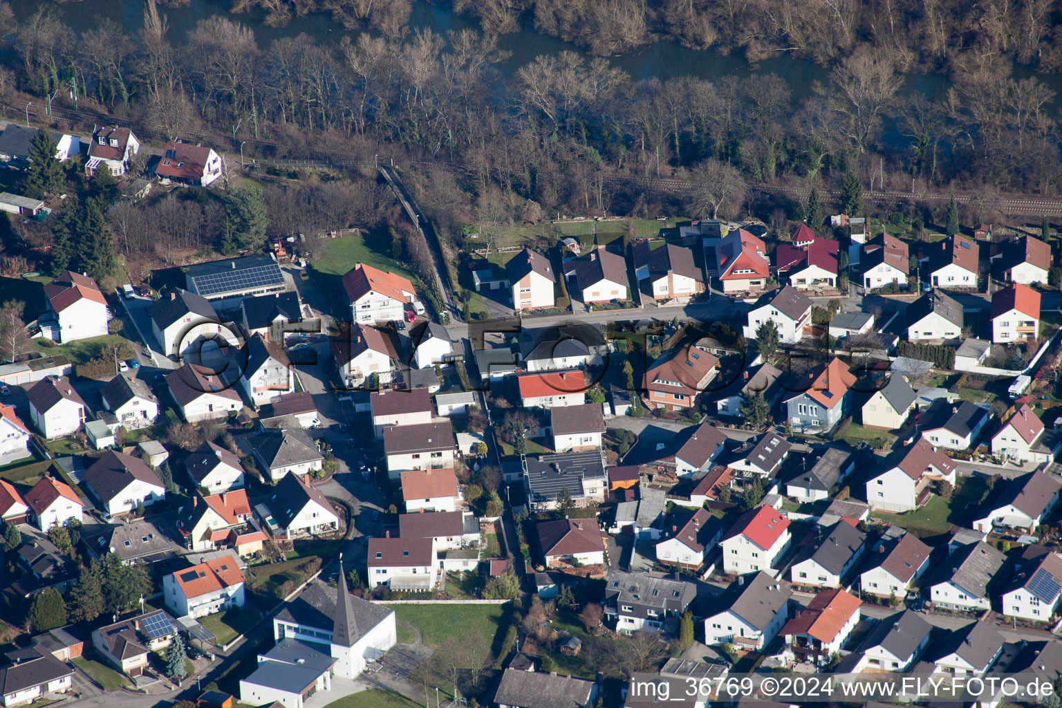 Oblique view of Lingenfeld in the state Rhineland-Palatinate, Germany