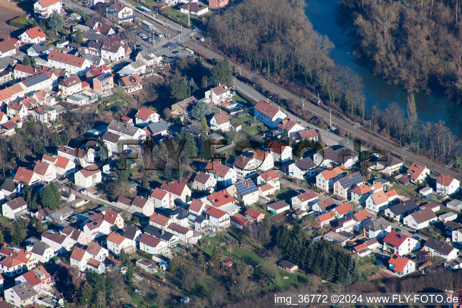 Lingenfeld in the state Rhineland-Palatinate, Germany seen from above