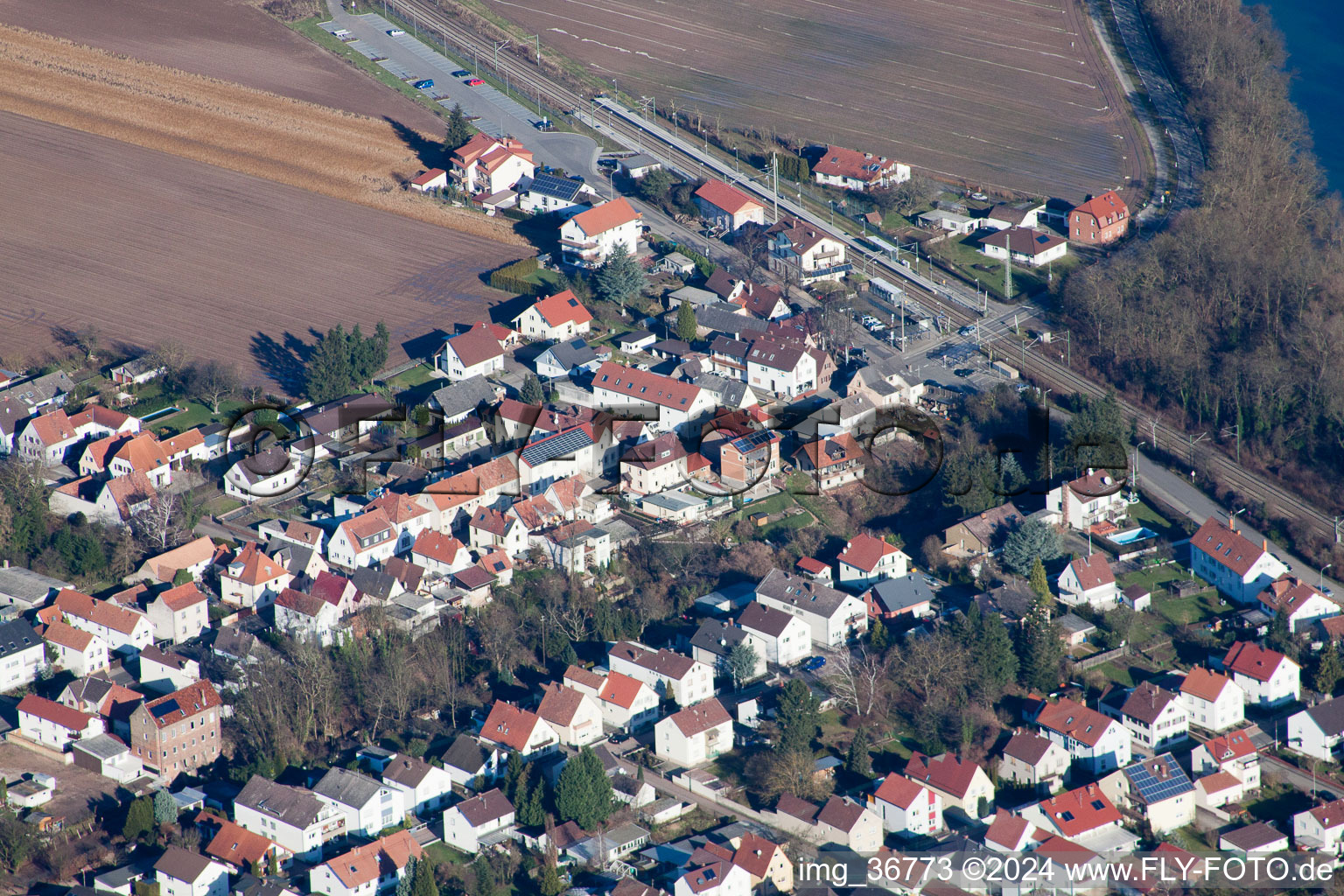 Lingenfeld in the state Rhineland-Palatinate, Germany from the plane