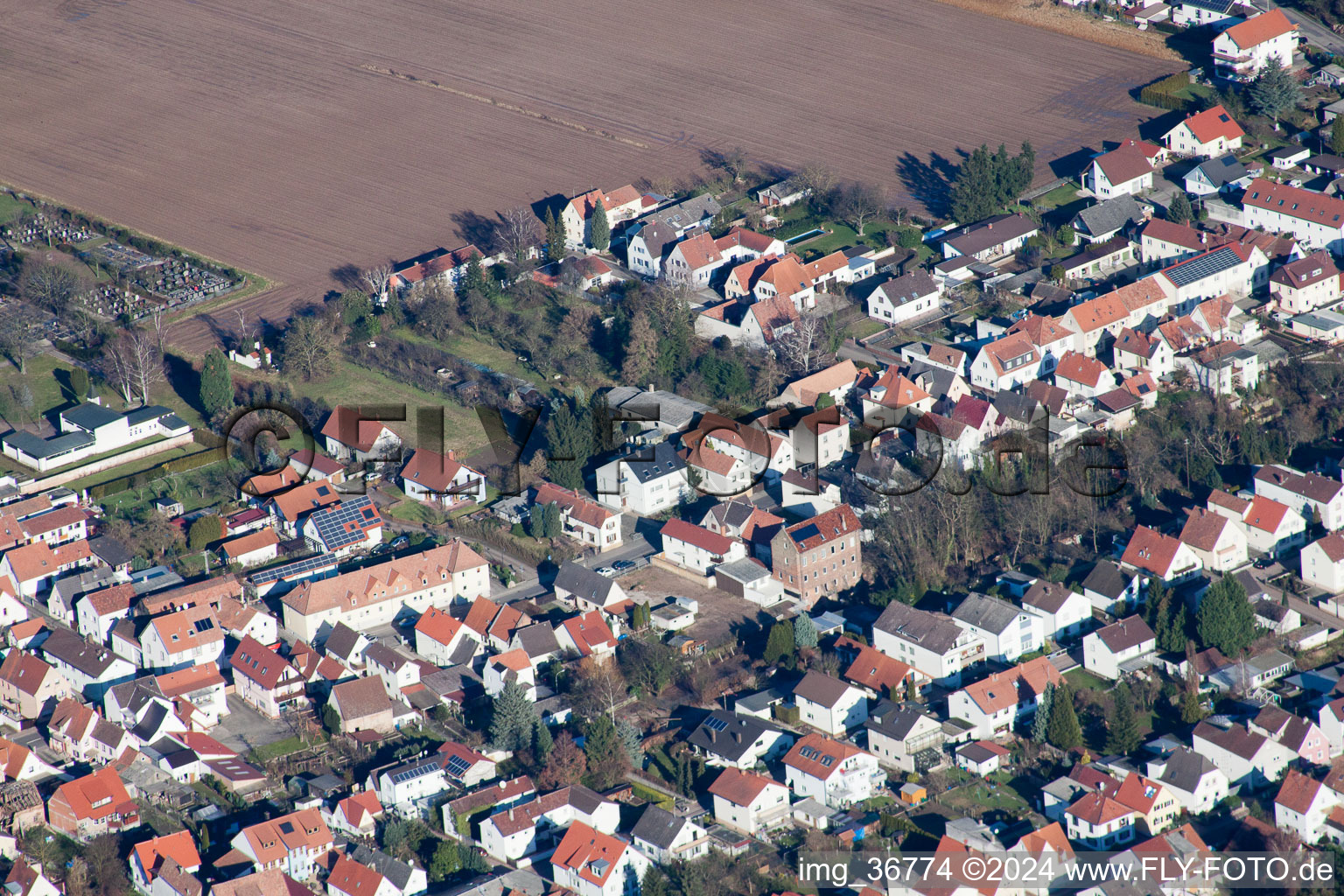 Bird's eye view of Lingenfeld in the state Rhineland-Palatinate, Germany