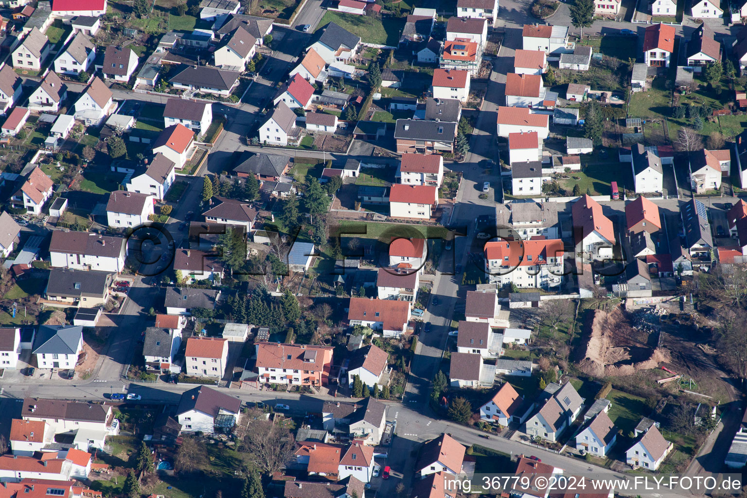 Aerial view of Lingenfeld in the state Rhineland-Palatinate, Germany