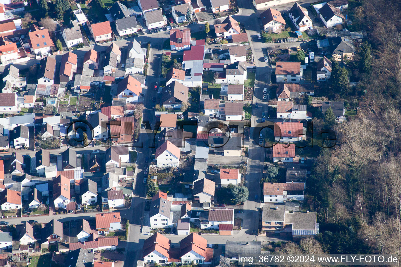 Aerial photograpy of Lingenfeld in the state Rhineland-Palatinate, Germany