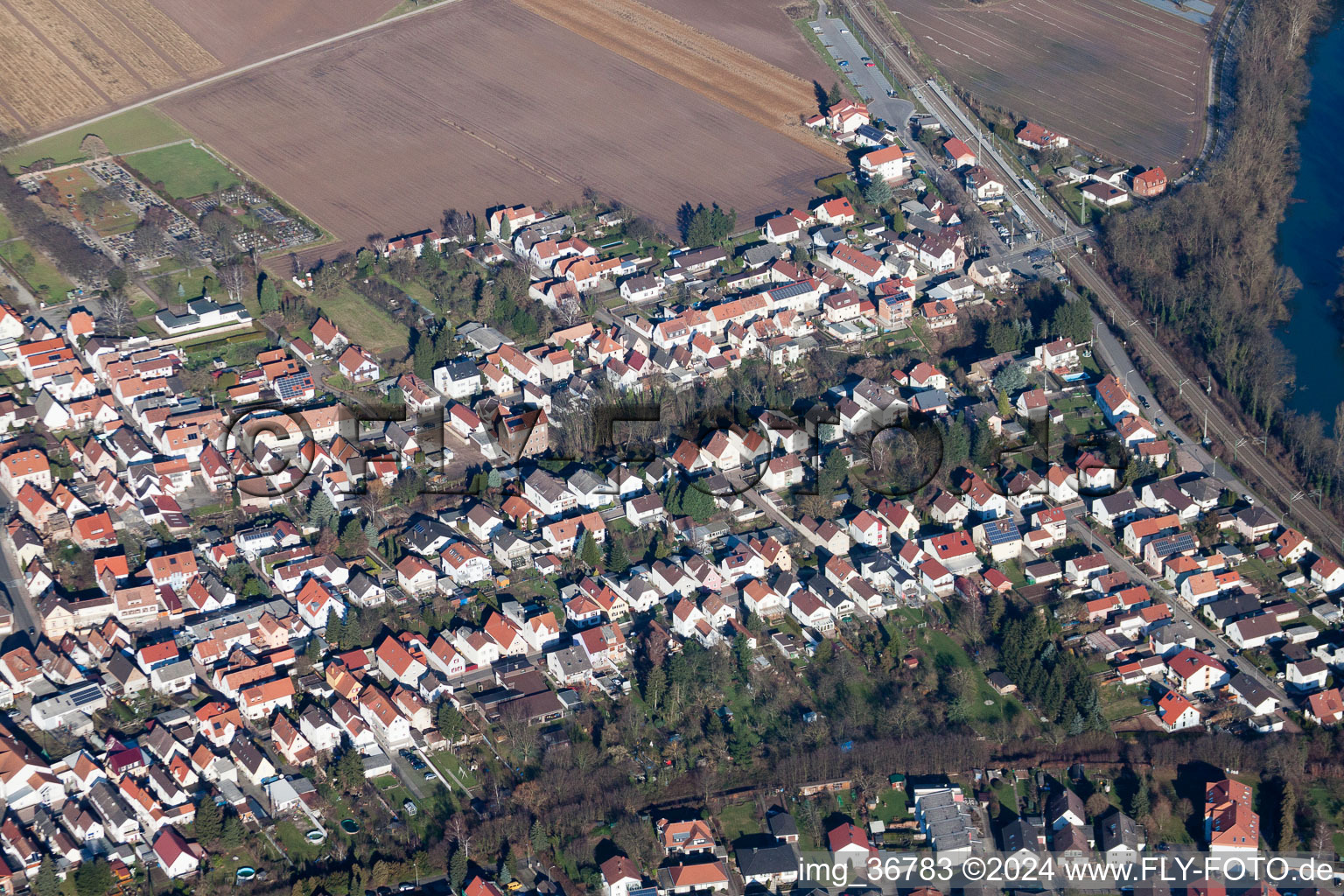 Oblique view of Lingenfeld in the state Rhineland-Palatinate, Germany