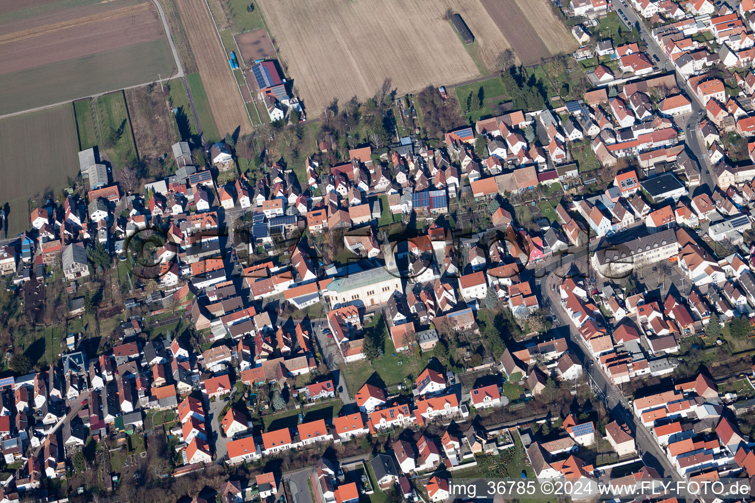 Lingenfeld in the state Rhineland-Palatinate, Germany from the plane