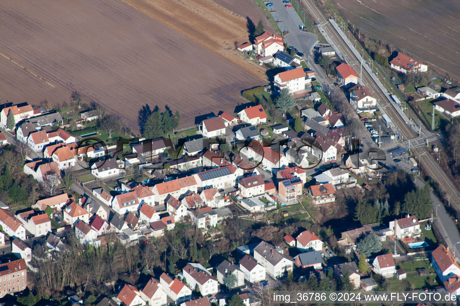 Bird's eye view of Lingenfeld in the state Rhineland-Palatinate, Germany