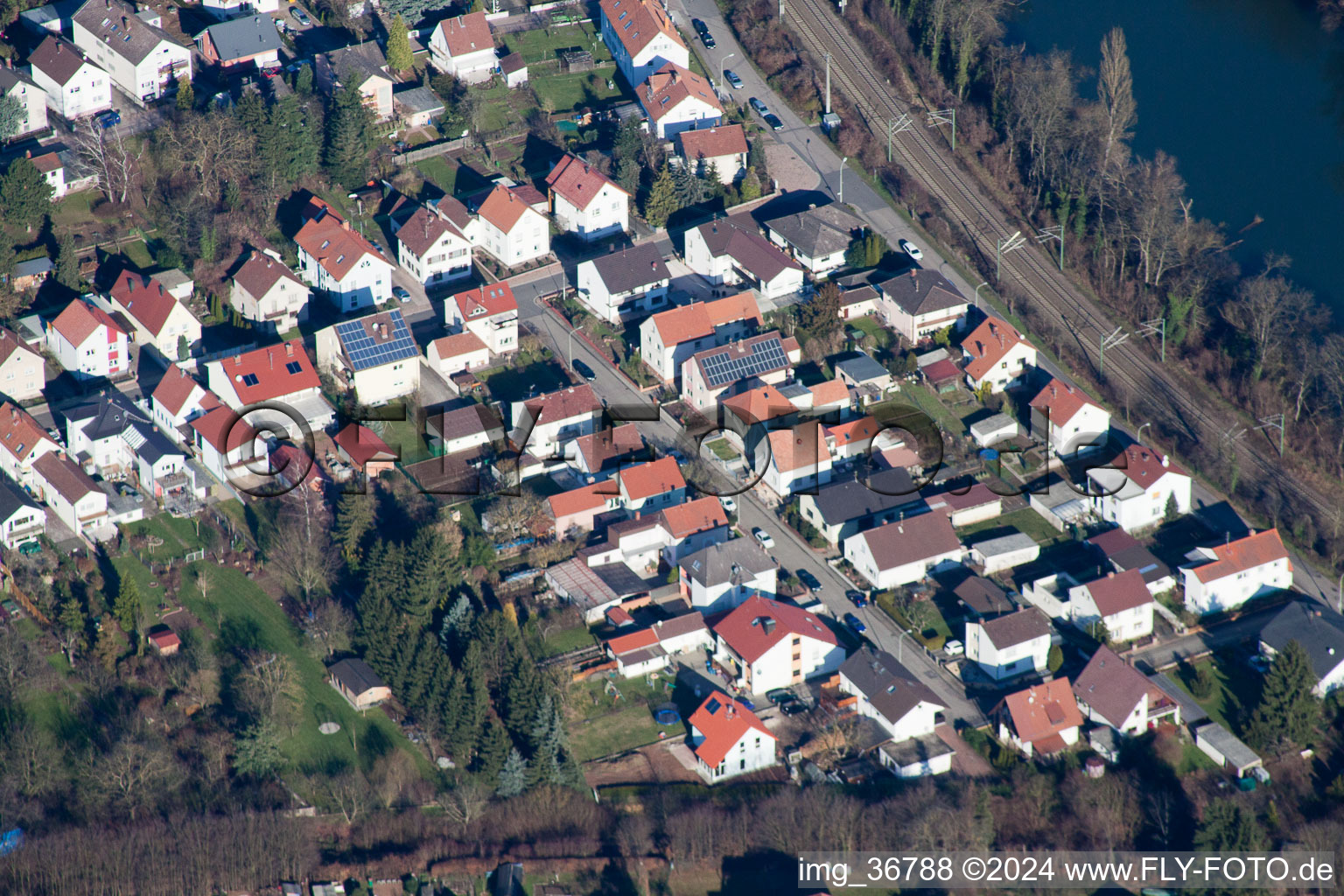 Bird's eye view of Lingenfeld in the state Rhineland-Palatinate, Germany