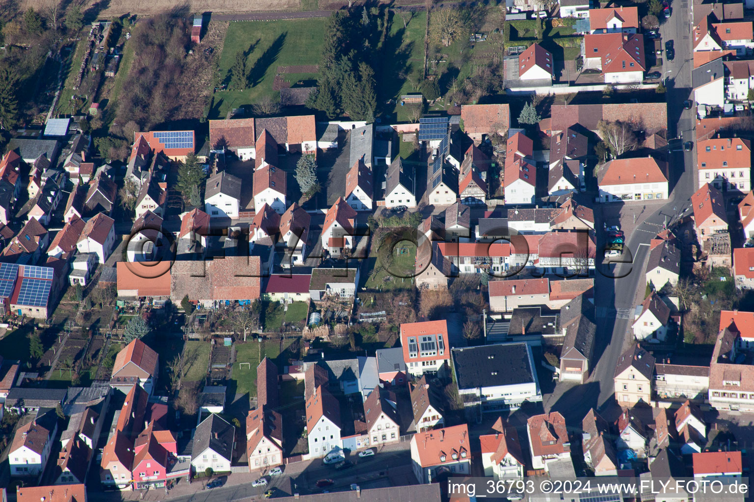 Lingenfeld in the state Rhineland-Palatinate, Germany seen from a drone