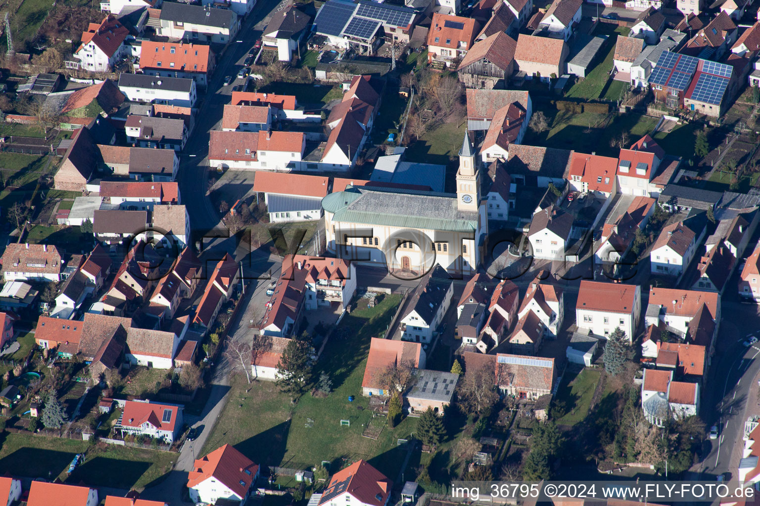 Lingenfeld in the state Rhineland-Palatinate, Germany seen from a drone