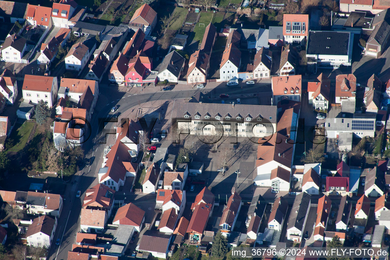 Aerial view of Lingenfeld in the state Rhineland-Palatinate, Germany