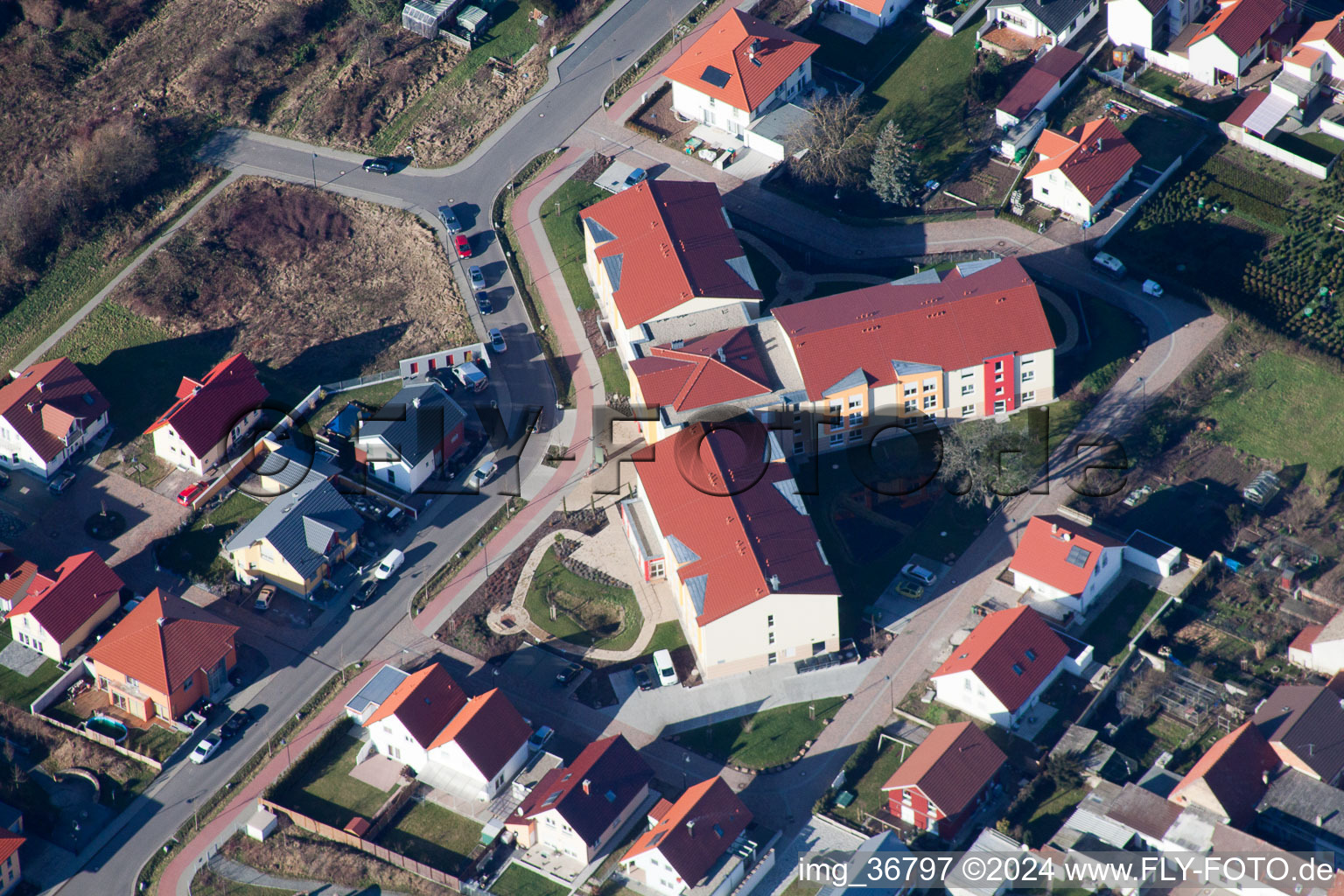 Aerial photograpy of Lingenfeld in the state Rhineland-Palatinate, Germany