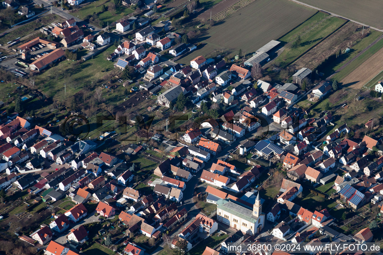 Oblique view of Lingenfeld in the state Rhineland-Palatinate, Germany