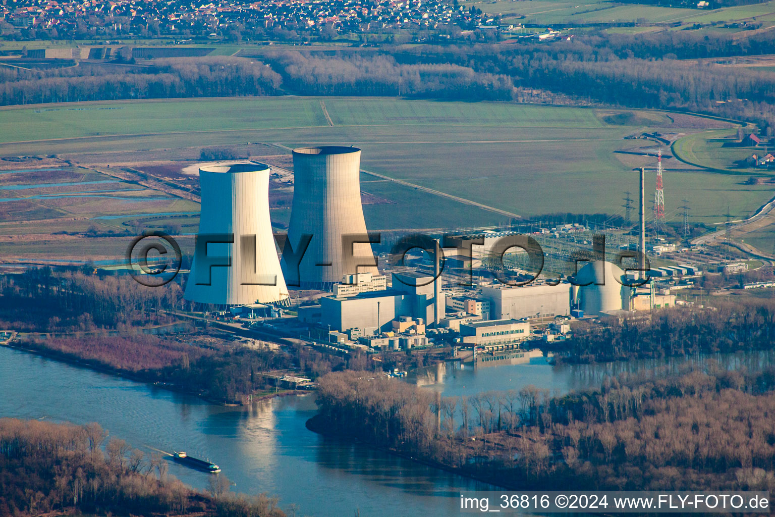 Nuclear power plant in Philippsburg in the state Baden-Wuerttemberg, Germany out of the air