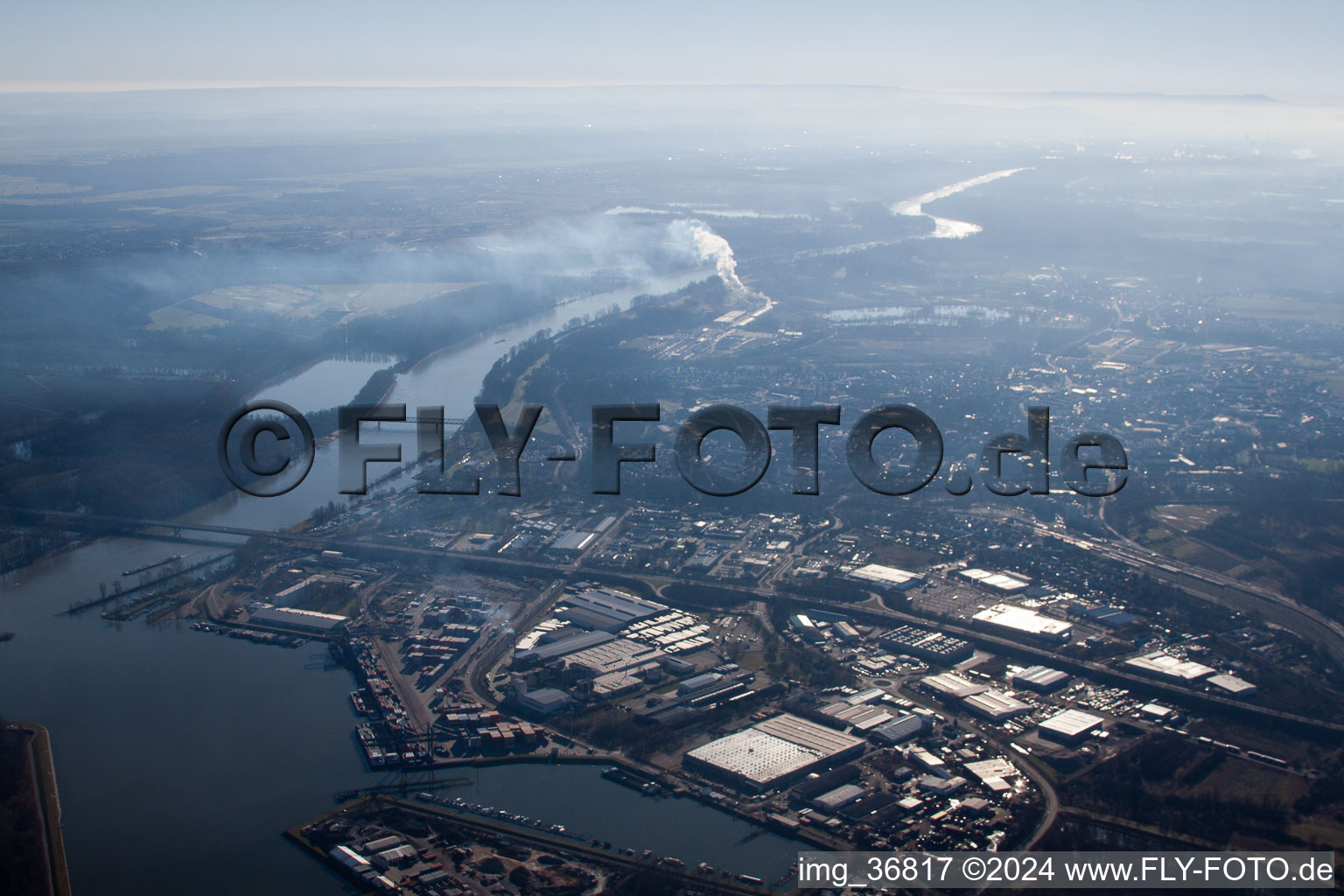 Bird's eye view of Harbor in Germersheim in the state Rhineland-Palatinate, Germany