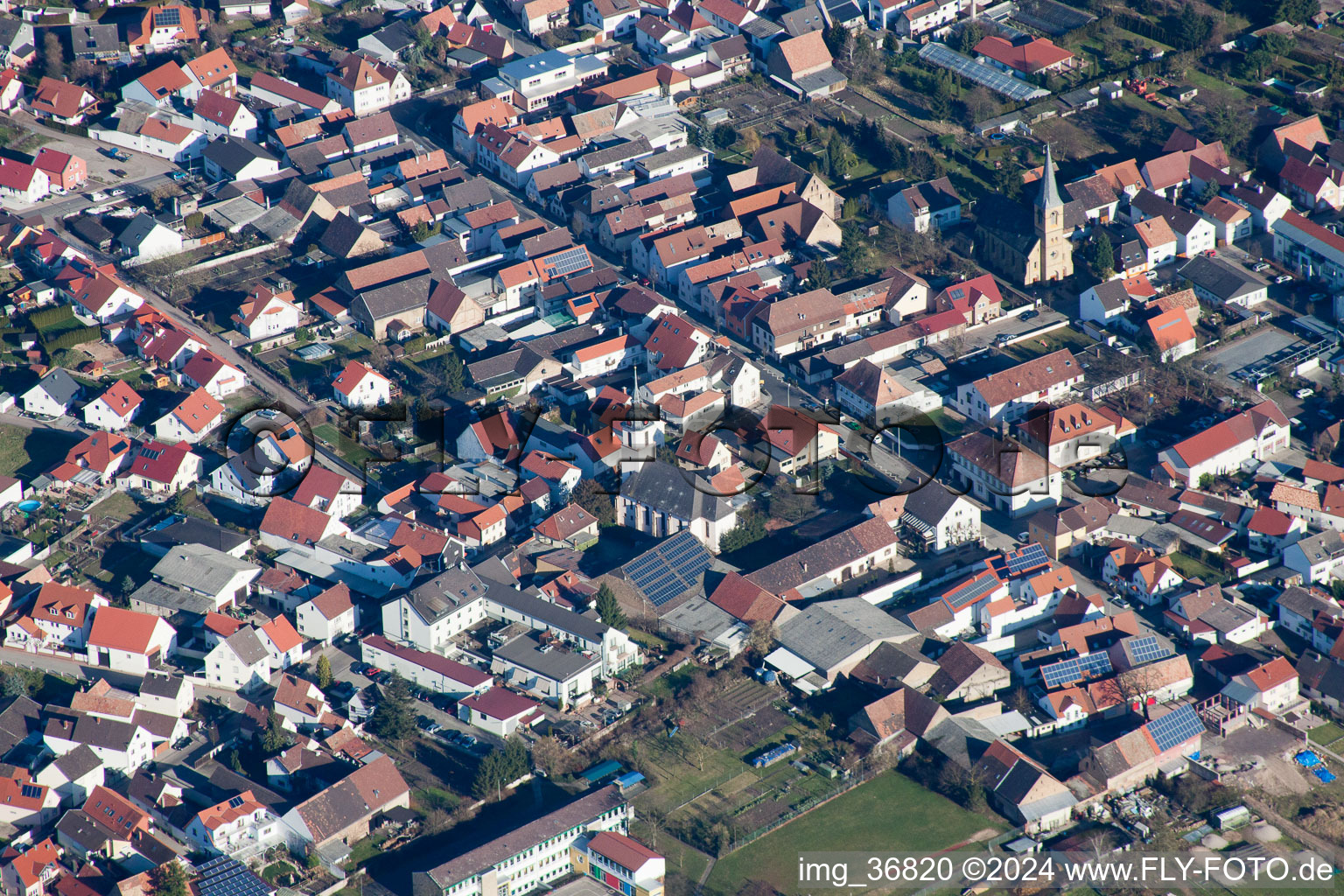 District Mechtersheim in Römerberg in the state Rhineland-Palatinate, Germany from above