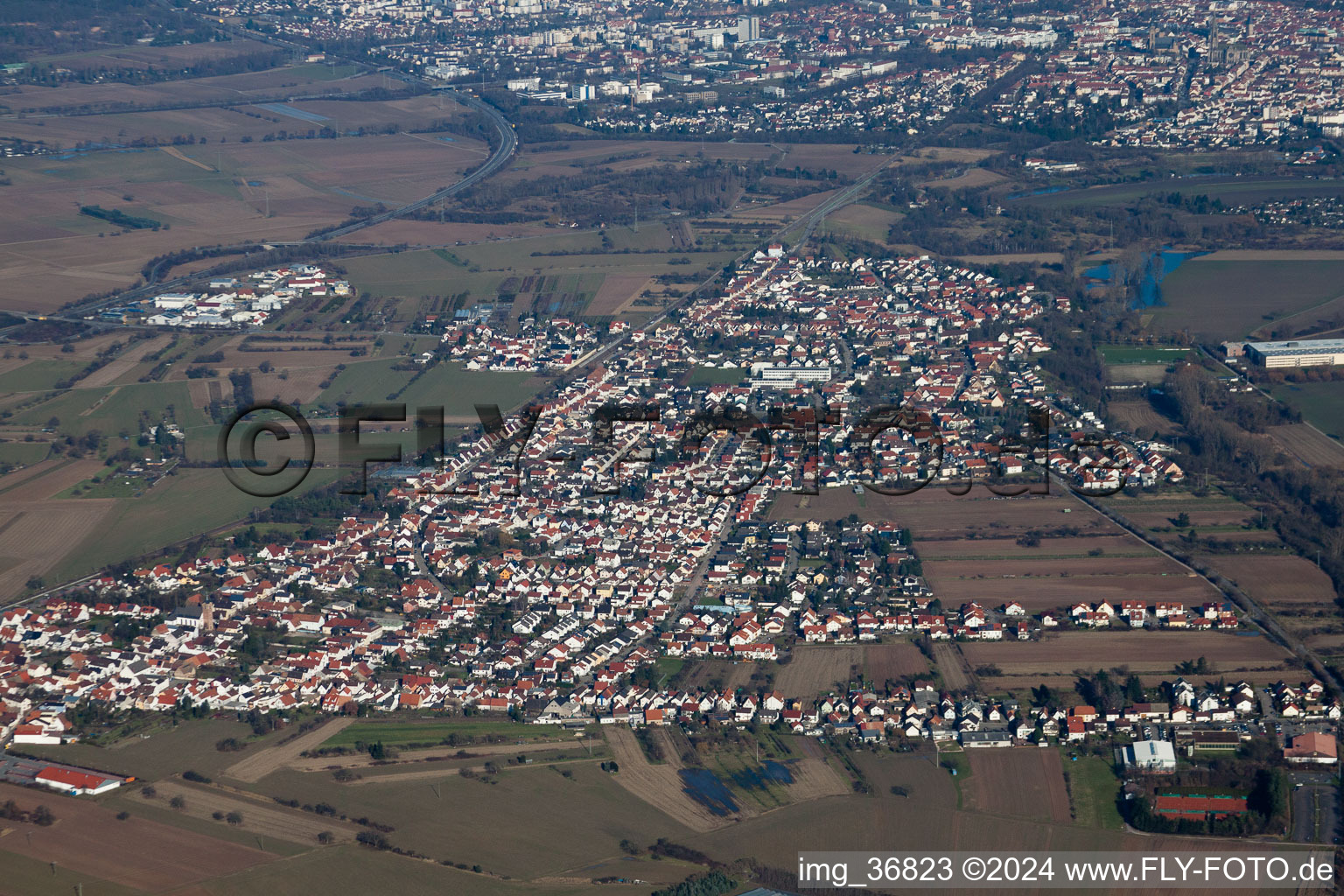 Drone image of District Heiligenstein in Römerberg in the state Rhineland-Palatinate, Germany