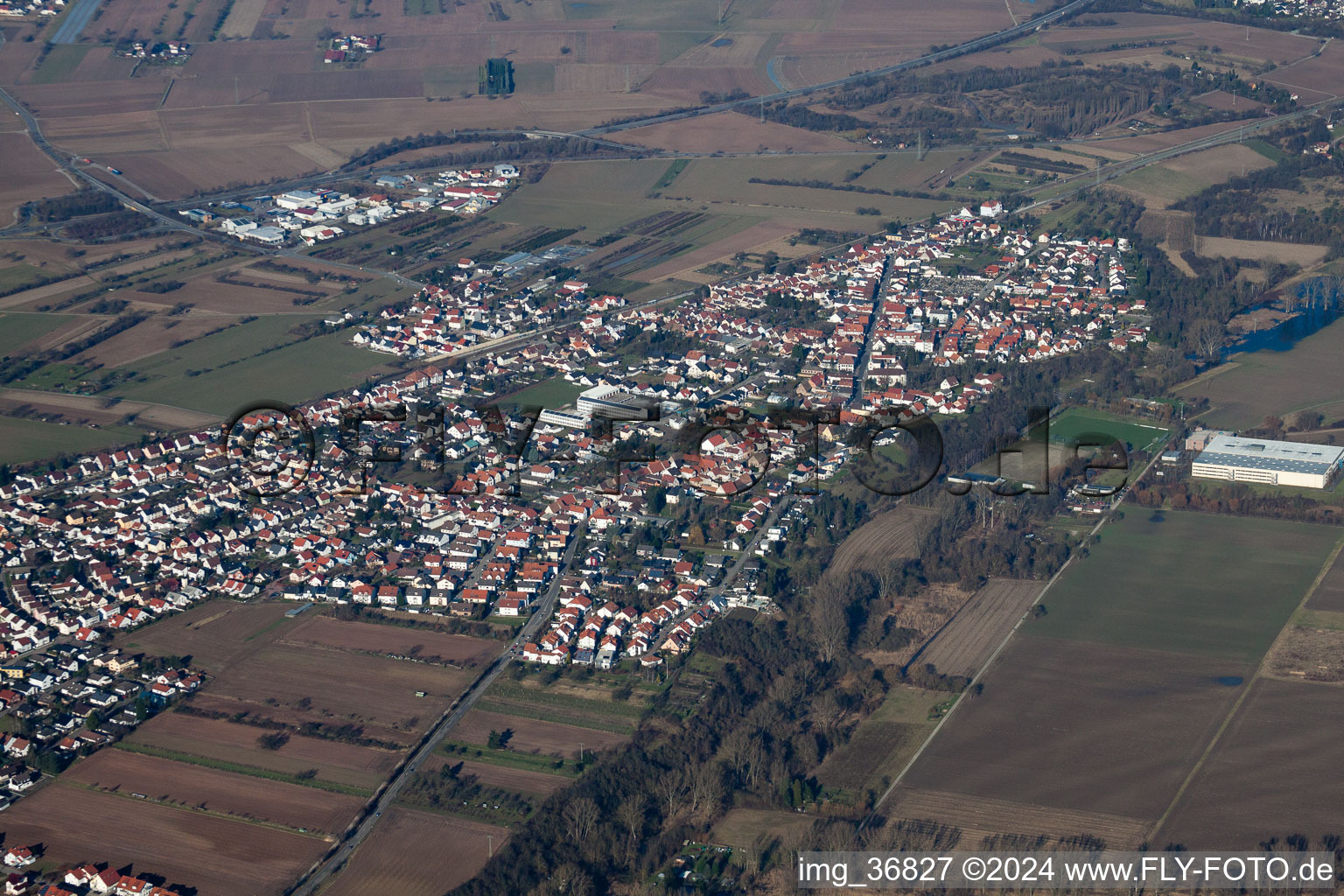 District Heiligenstein in Römerberg in the state Rhineland-Palatinate, Germany from the drone perspective