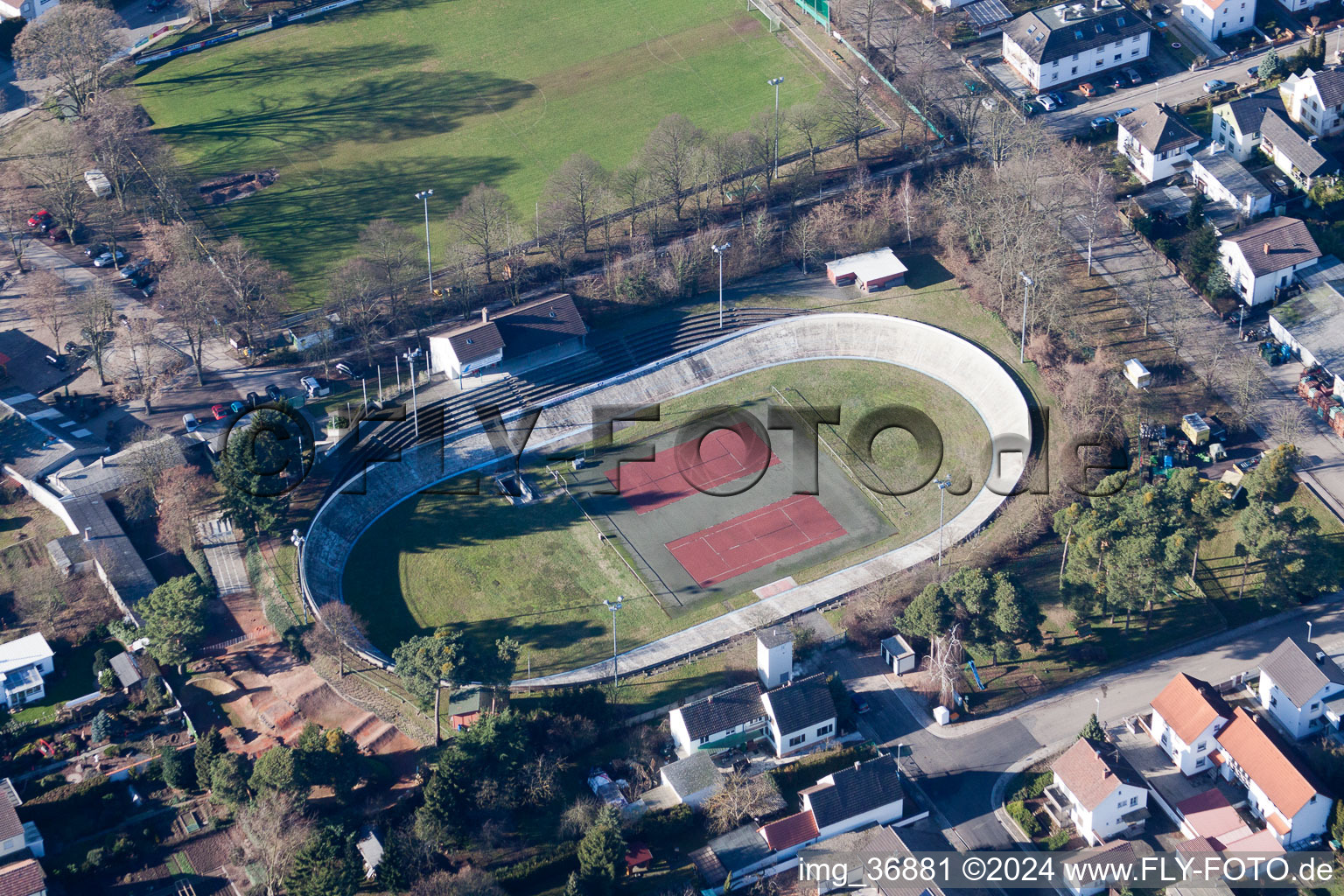 Aerial view of Range of bicycle racetrack - Parkour of the RV08 in Dudenhofen in the state Rhineland-Palatinate