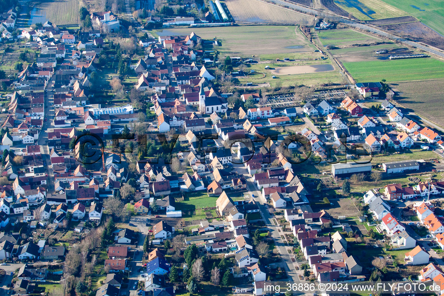 Aerial view of Hanhofen in the state Rhineland-Palatinate, Germany