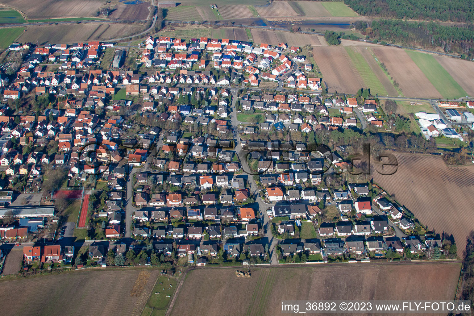 Aerial view of Hanhofen in the state Rhineland-Palatinate, Germany