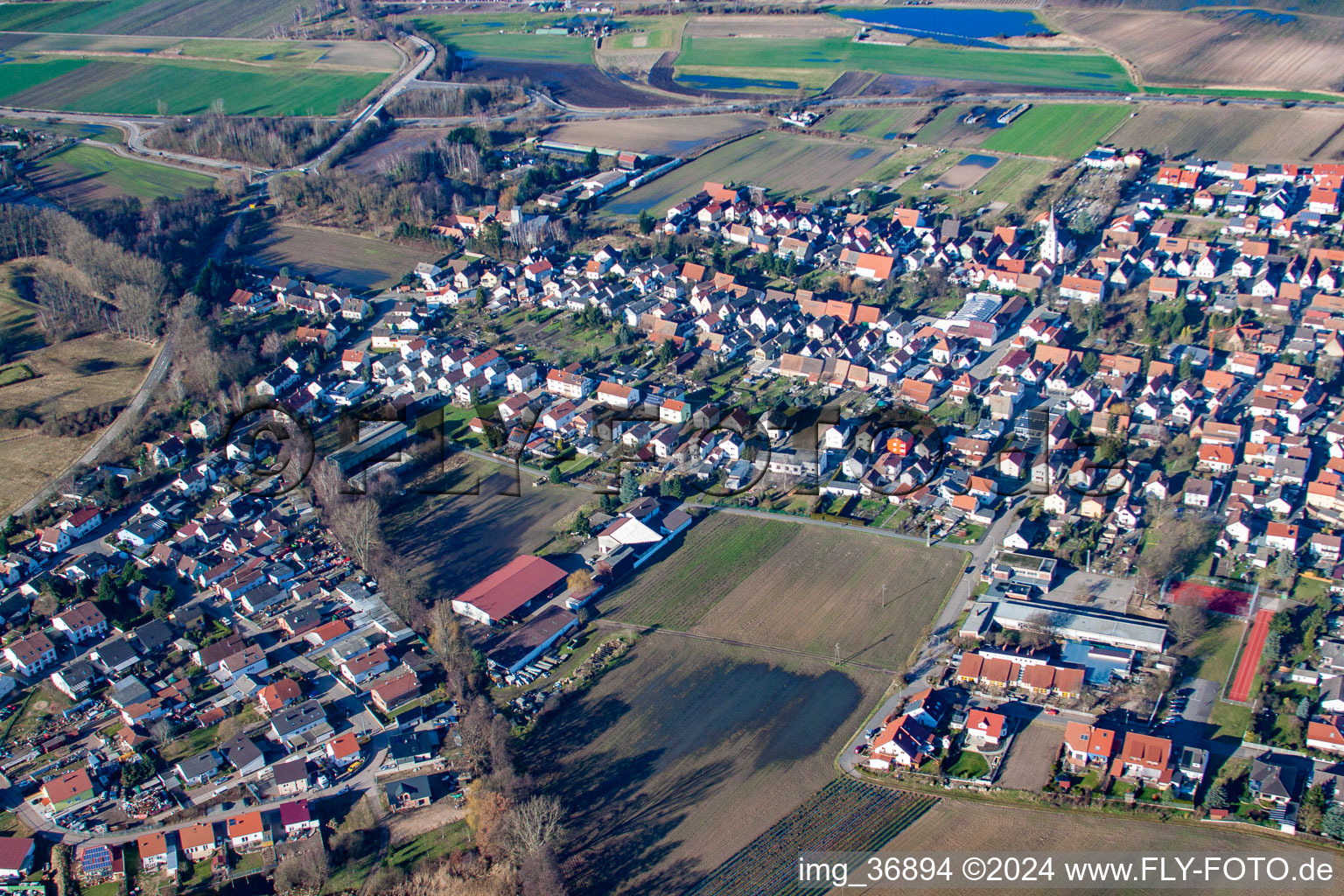 Oblique view of Hanhofen in the state Rhineland-Palatinate, Germany