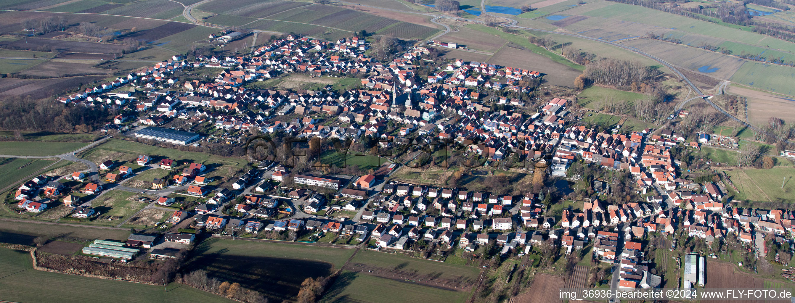 Panoramic perspective of Village view in Gommersheim in the state Rhineland-Palatinate, Germany