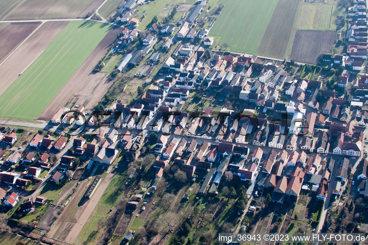 Aerial view of Gommersheim in the state Rhineland-Palatinate, Germany
