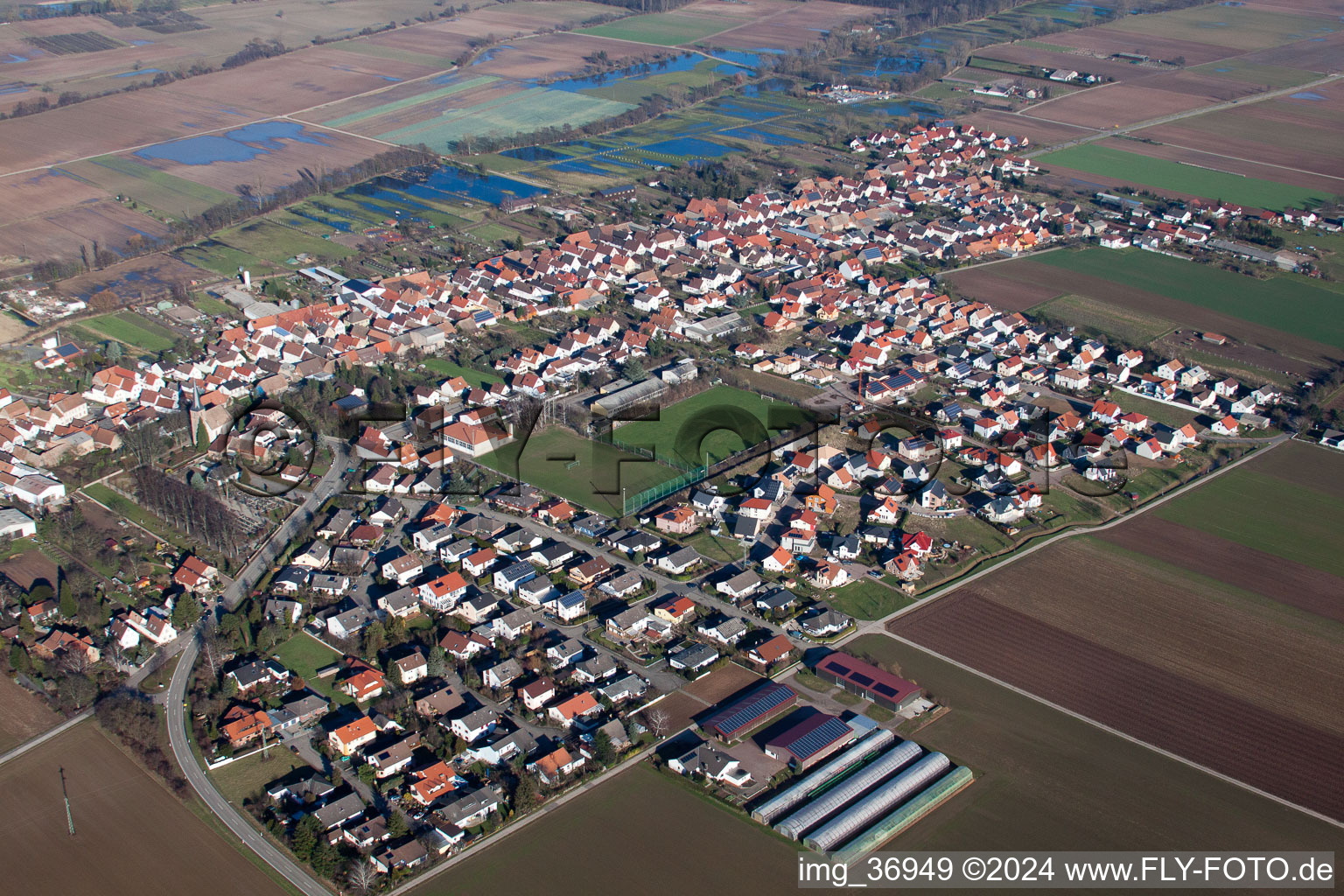 Gommersheim in the state Rhineland-Palatinate, Germany from above