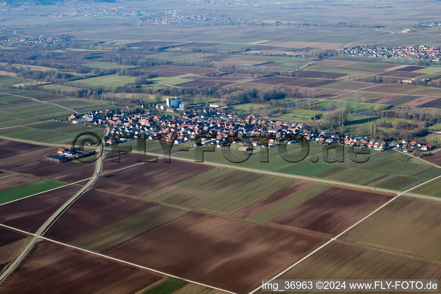 Aerial view of Freimersheim in the state Rhineland-Palatinate, Germany