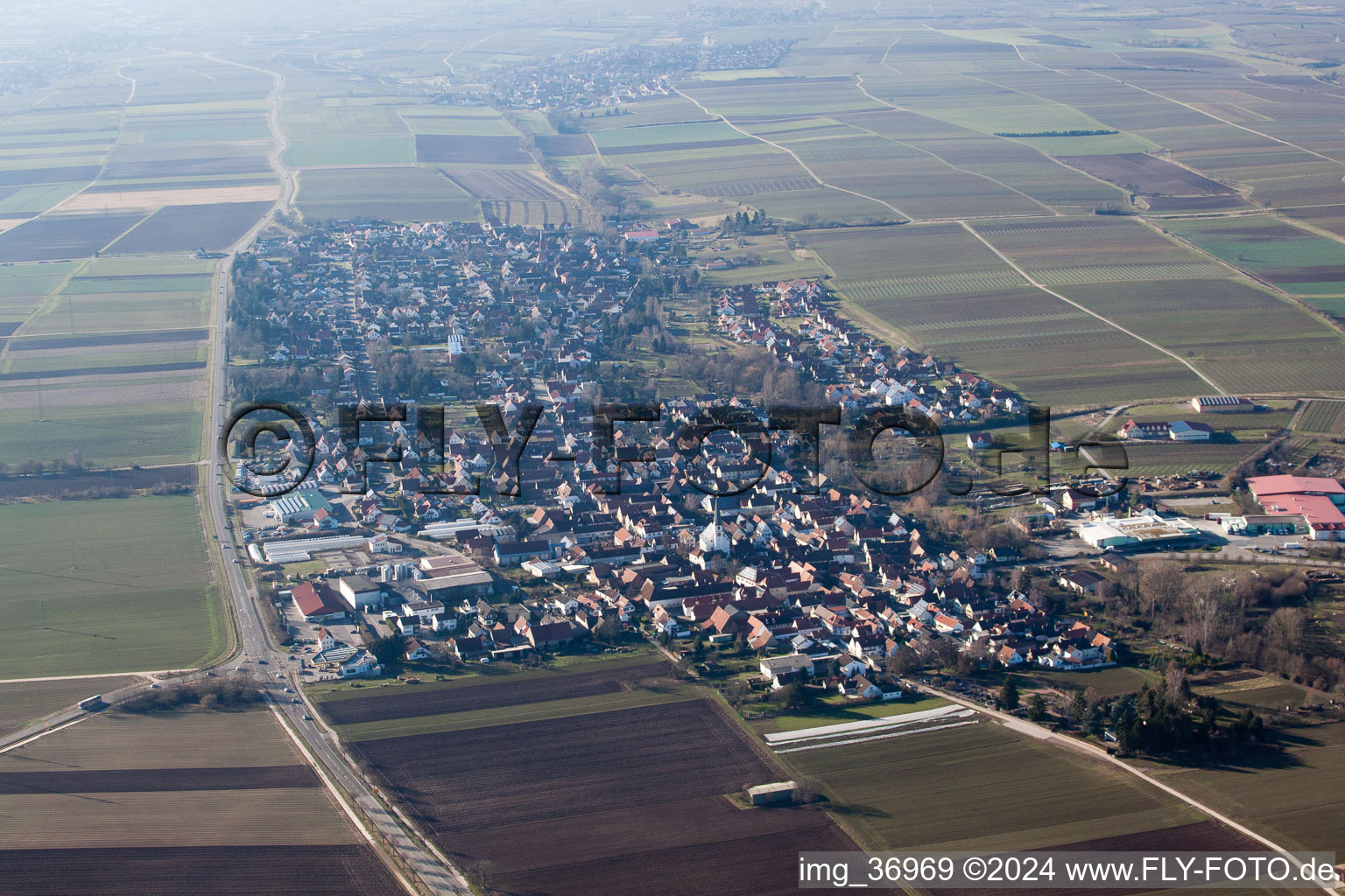 Aerial photograpy of Lustadt in the state Rhineland-Palatinate, Germany