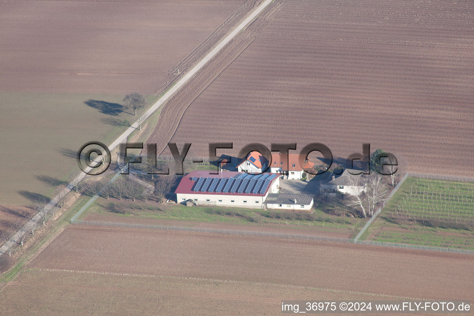 Aerial view of Binsenhof in Zeiskam in the state Rhineland-Palatinate, Germany