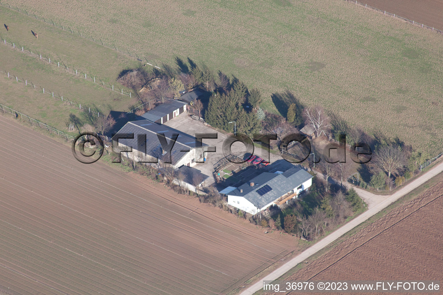 Aerial photograpy of Binsenhof in Zeiskam in the state Rhineland-Palatinate, Germany
