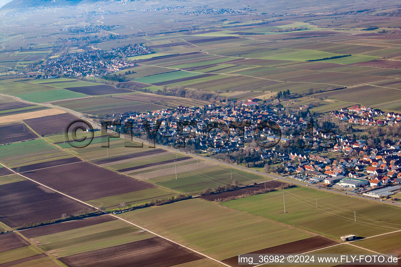 Aerial photograpy of Hochlustadt in Lustadt in the state Rhineland-Palatinate, Germany