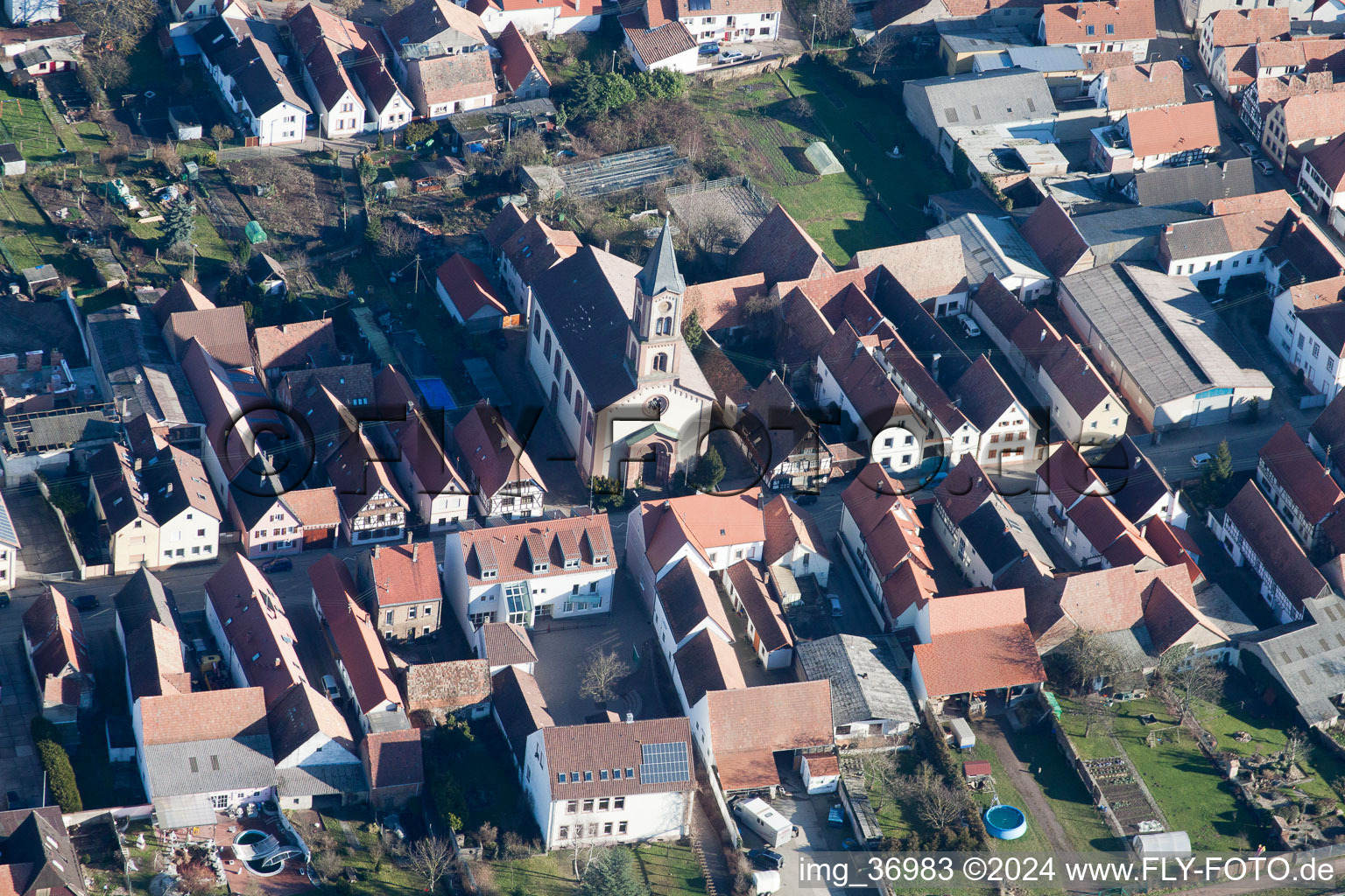 Zeiskam in the state Rhineland-Palatinate, Germany viewn from the air