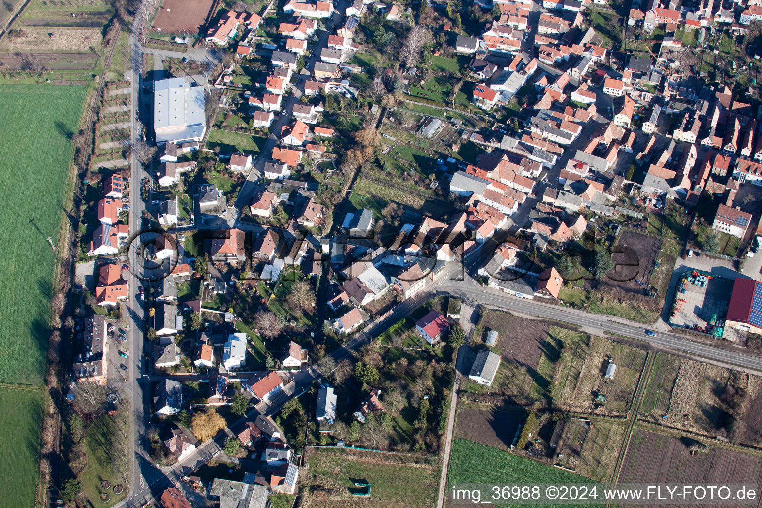 Oblique view of Zeiskam in the state Rhineland-Palatinate, Germany