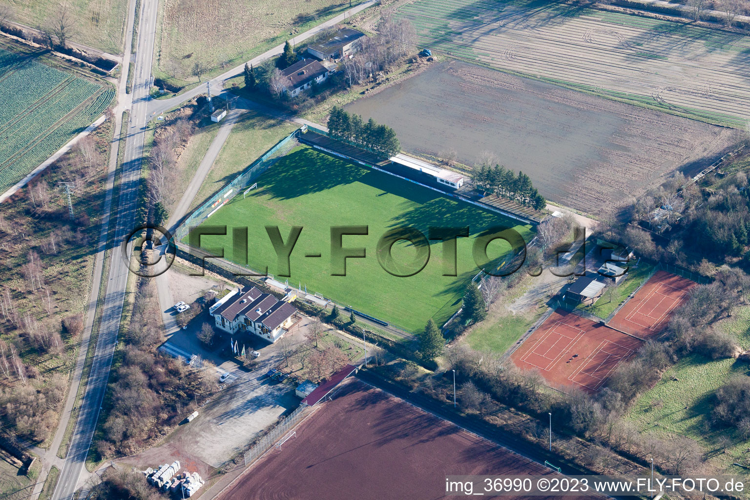 Sports fields in Zeiskam in the state Rhineland-Palatinate, Germany