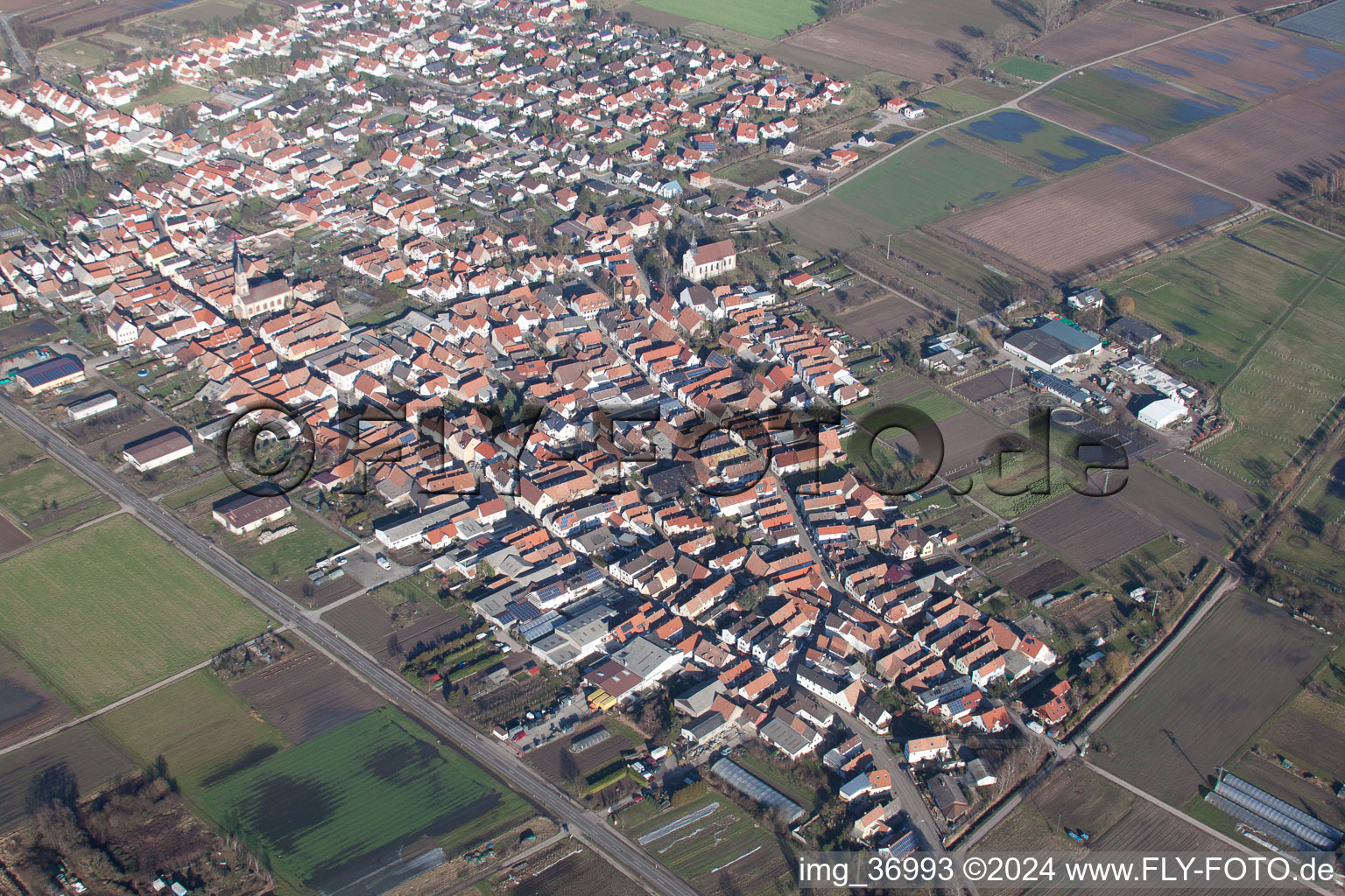 Zeiskam in the state Rhineland-Palatinate, Germany seen from above