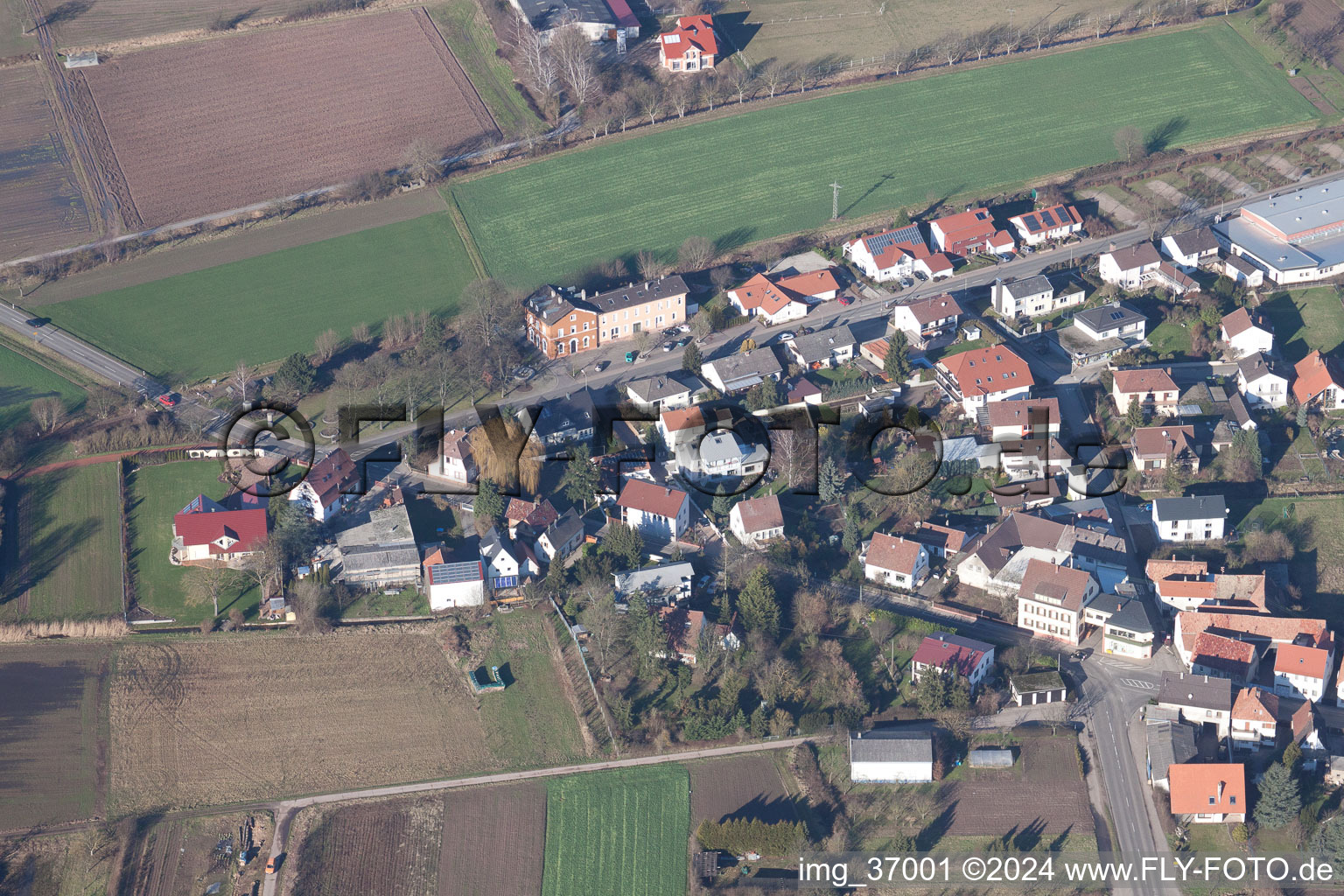 Zeiskam in the state Rhineland-Palatinate, Germany viewn from the air