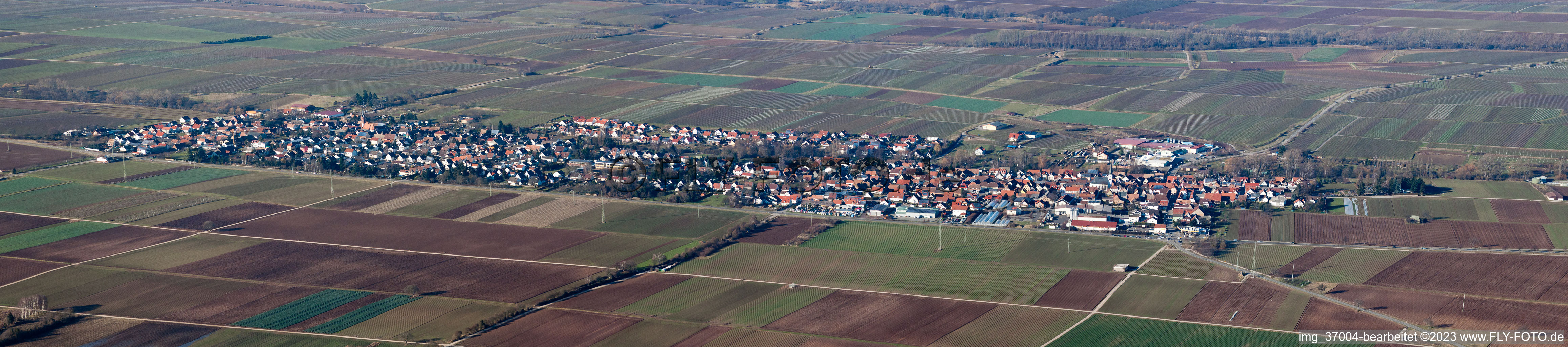 Aerial view of Panorama in Hochstadt in the state Rhineland-Palatinate, Germany