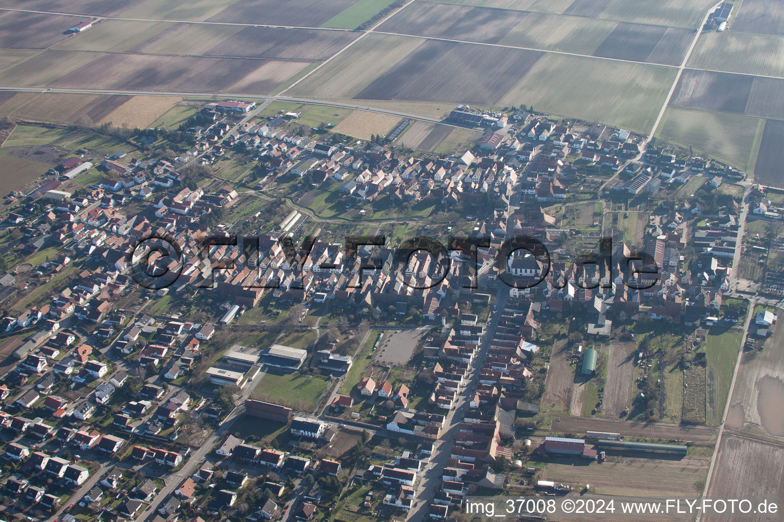 Drone image of District Ottersheim in Ottersheim bei Landau in the state Rhineland-Palatinate, Germany