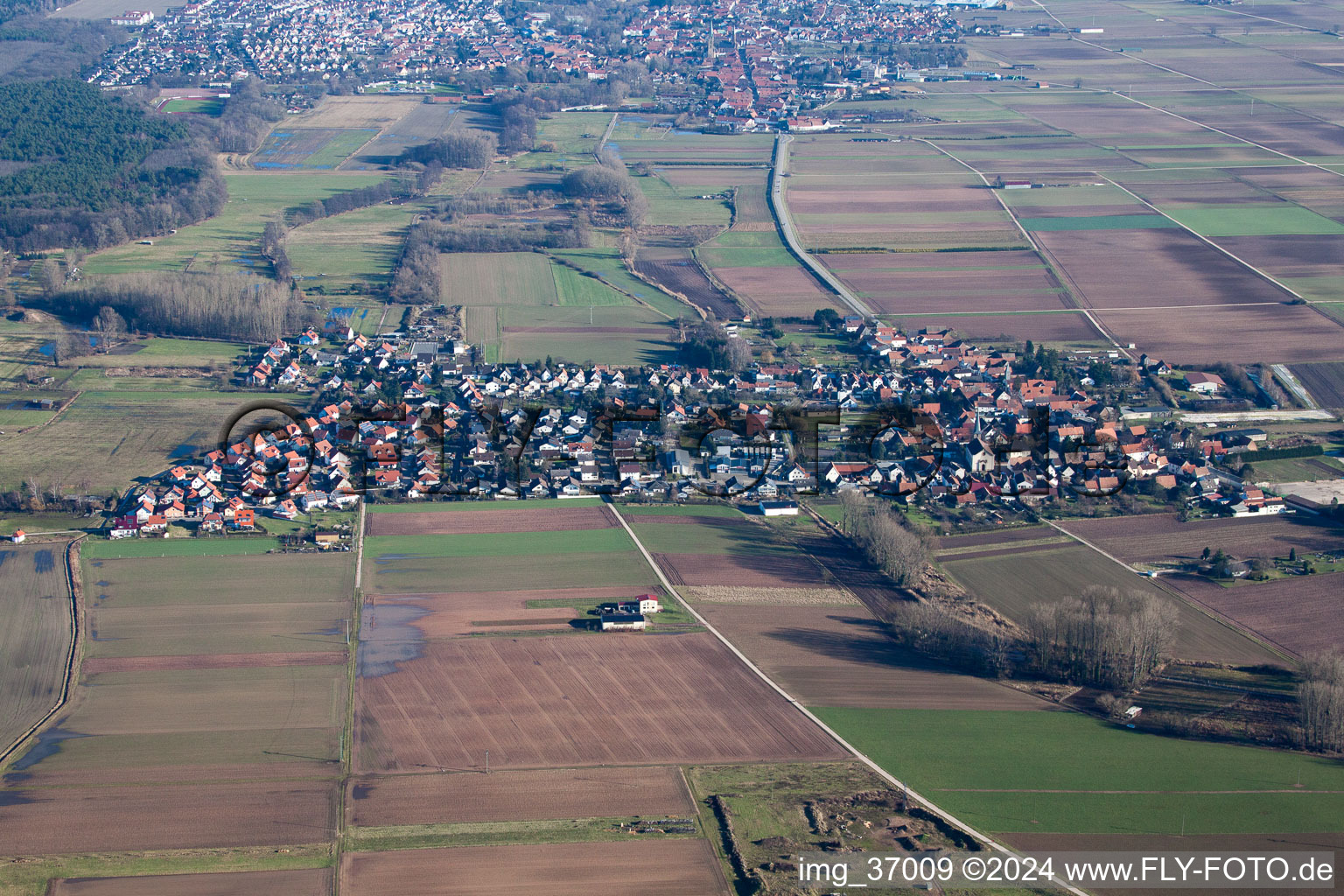 Knittelsheim in the state Rhineland-Palatinate, Germany from the drone perspective