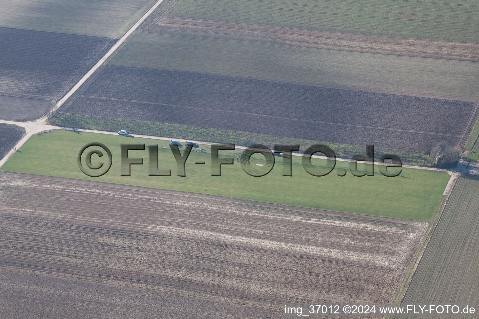 Model airfield in Offenbach an der Queich in the state Rhineland-Palatinate, Germany seen from above