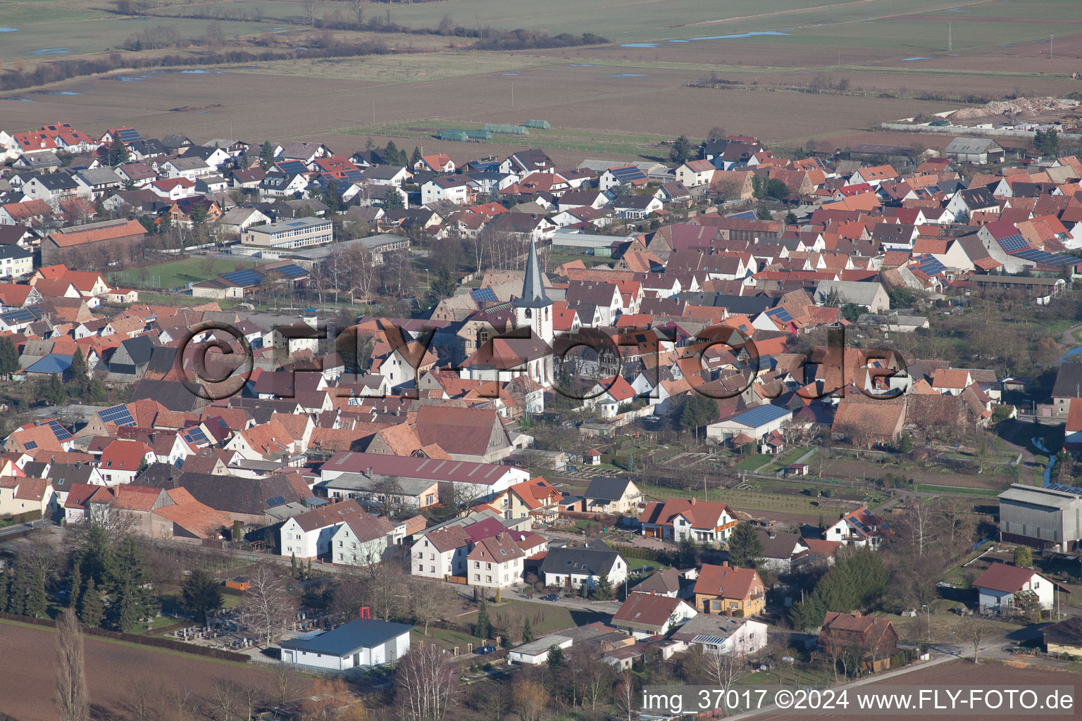 District Ottersheim in Ottersheim bei Landau in the state Rhineland-Palatinate, Germany seen from a drone