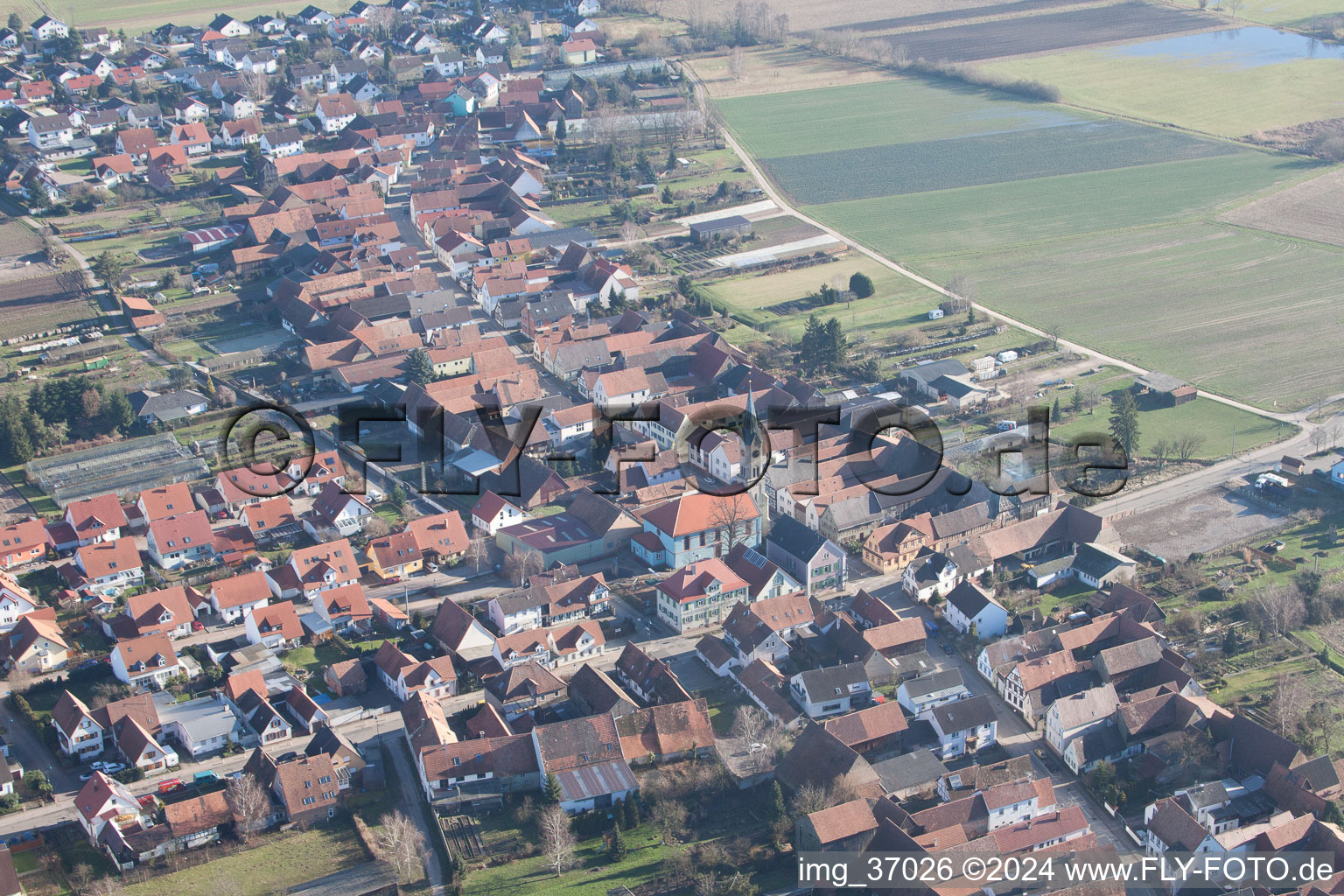 Aerial view of From the northwest in Erlenbach bei Kandel in the state Rhineland-Palatinate, Germany