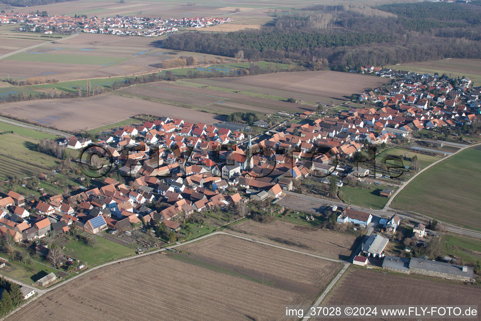 From the west in Erlenbach bei Kandel in the state Rhineland-Palatinate, Germany