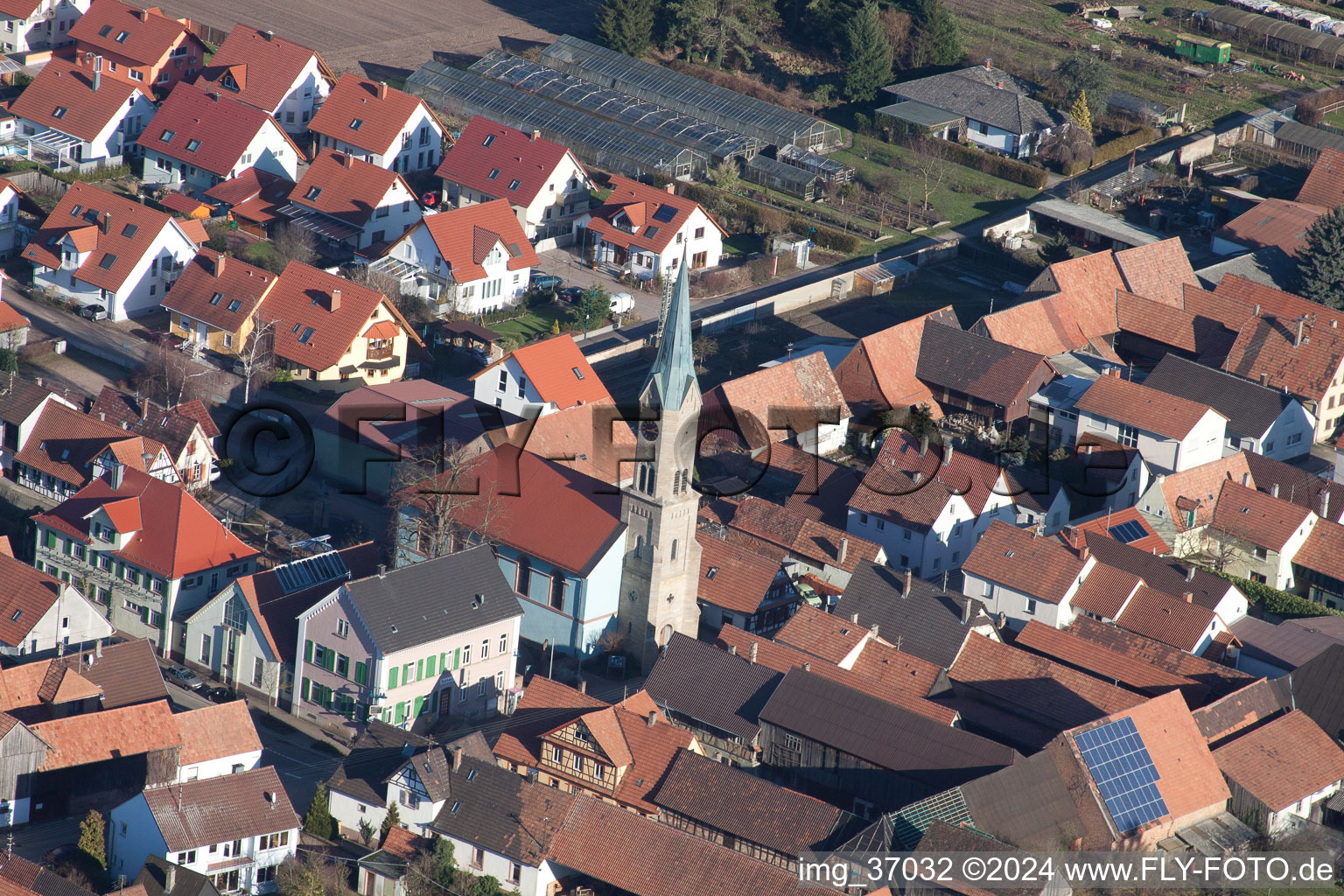 Aerial view of From the southwest in Erlenbach bei Kandel in the state Rhineland-Palatinate, Germany