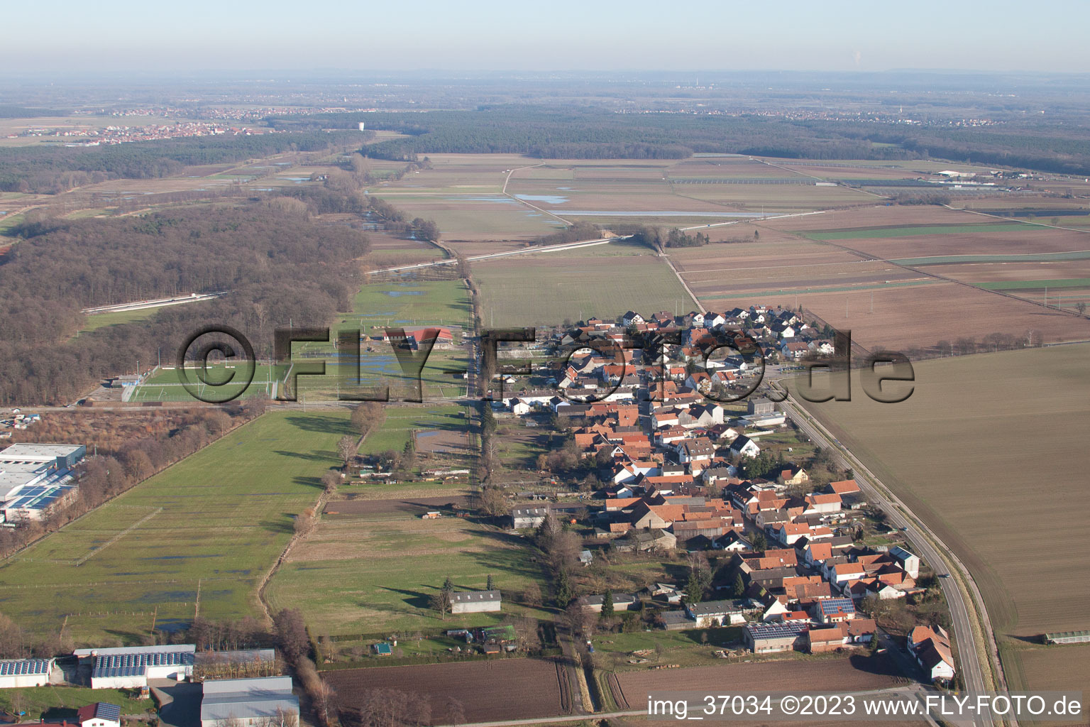 District Minderslachen in Kandel in the state Rhineland-Palatinate, Germany from above