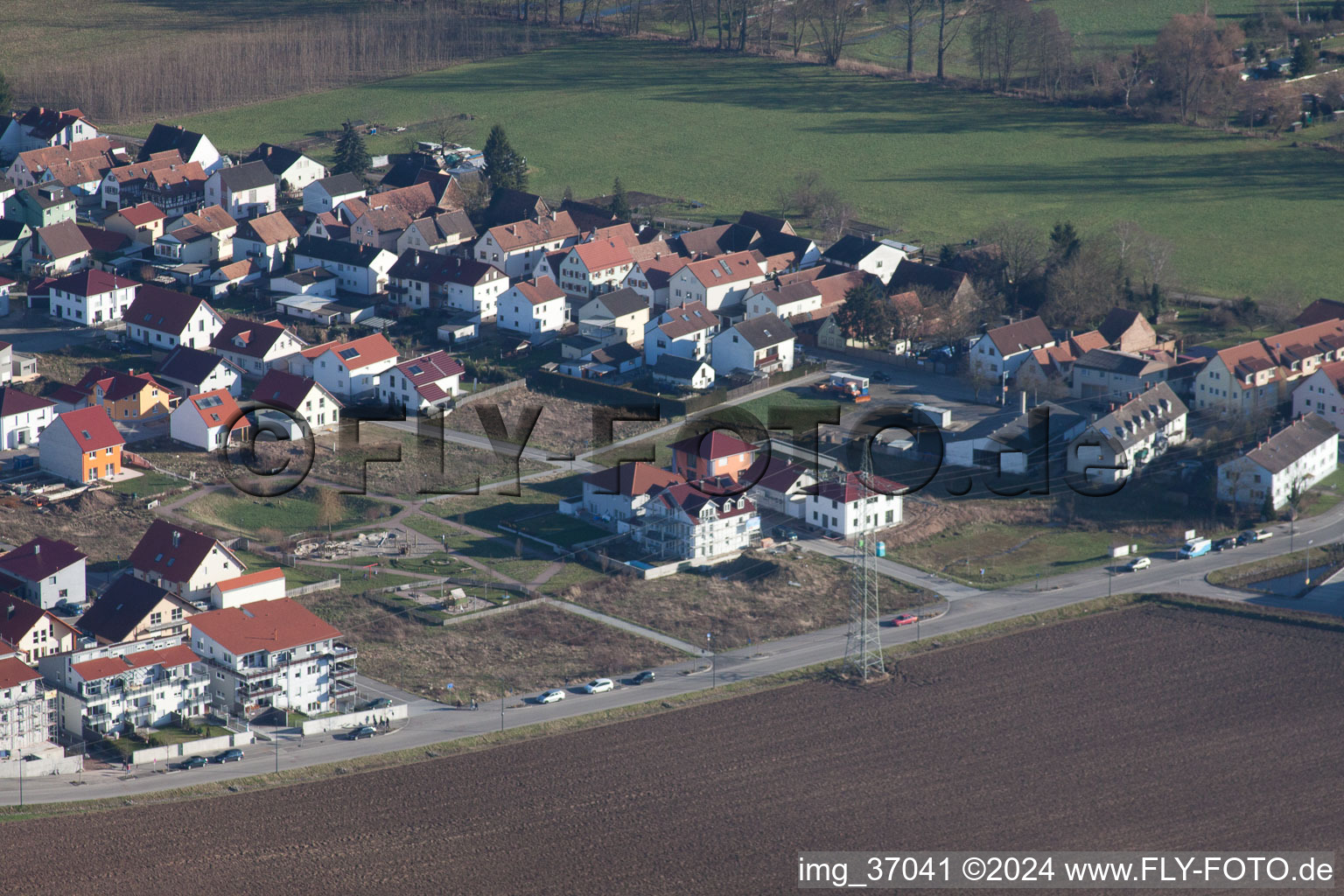 New development area Höhenweg in Kandel in the state Rhineland-Palatinate, Germany from the drone perspective