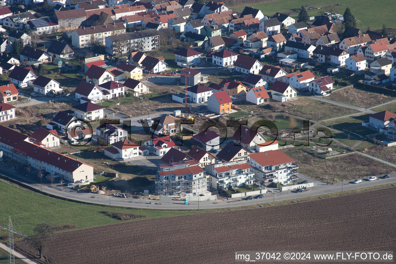 New development area Höhenweg in Kandel in the state Rhineland-Palatinate, Germany from a drone